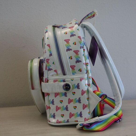 Loungefly Lisa Frank Logo Heart Detachable Rainbow Bag Mini Backpack - Picture 6 of 16